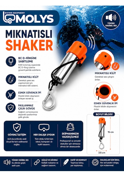 Dalış Shaker Çıngırak Mıknatıslı Turuncu Paslanmaz Çelik