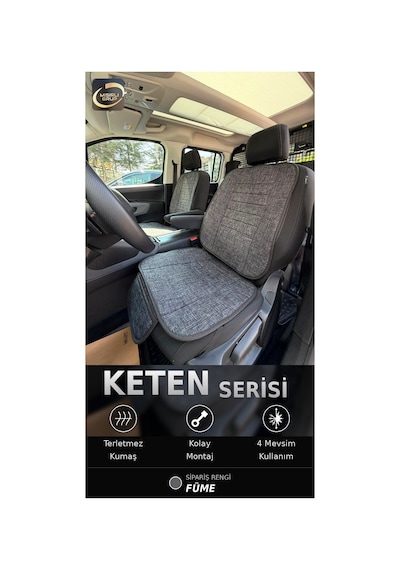 Fiat Egea Cross 2020-2026 Ön Ve Arka Koltuk Terletmez Dolgulu Keten Koltuk Minder / Kılıf Set Füme