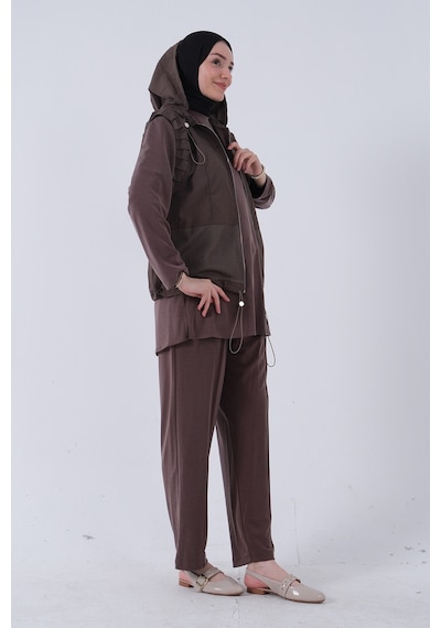 Feminist Kahve İçi Tunikli Yelek Pantolon 3'lü Takım 4701618