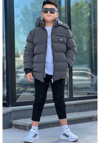 Pina Kids Erkek Çocuk Çıkarılabilir Kapüşonlu Su Geçirmez Nova Kışlık Mont Km4012 Füme