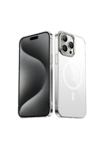 Apple Uyumlu iPhone 15 Pro Max Kılıf Wireless Şarj Özellikli Şeffaf G-glass Kılıf