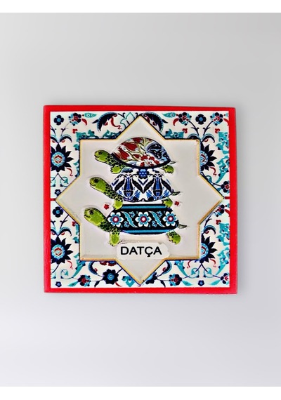 Datça Temalı Polyester Kabartmalı Kaplumbağa Desen Magnet 7 X 7 Cm Dekoratif Hediyelik Buzdolabı Süsü Kod:1192