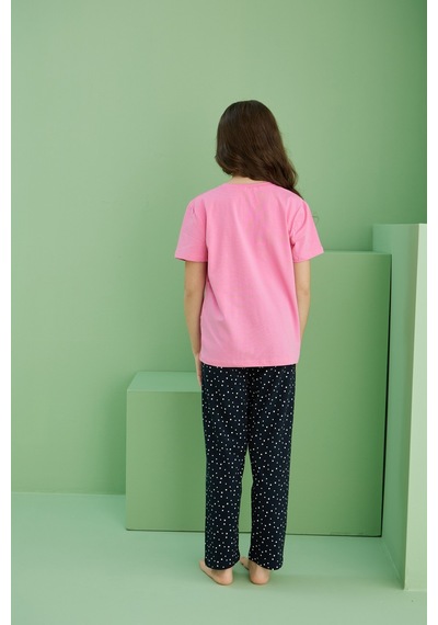 Siyah İnci Pamuklu Bisiklet Yaka Örme Pijama Takım25117061 Pembe