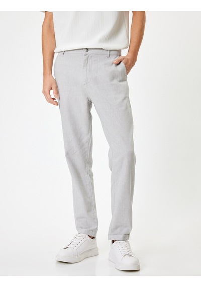 Koton Keten Chino Pantolon Cep Detaylı Gri Desenli 4sam40225hw Gri