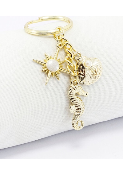 Deniz Esintili Işıltılı Metal Küçük Charm Anahtarlık Deniz Atı De