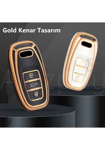 Audi A1 A3 A4 A5 A6 A7 A8 Q3 Q5 Q7 S4 S5 S6 S7 S8 R8 Tt Gold Kenar Tpu Anahtar Kılıfı Beyaz Gold