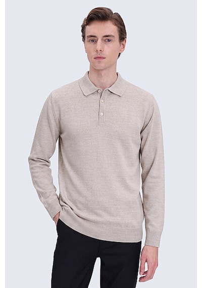 Hatemoğlu Bej Regular Fit Düz Polo Yaka Triko Kazak