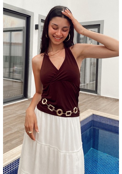 Seeh Kahverengi Boynu Bağlamalı Body Sh223