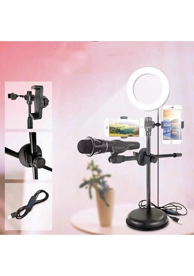 Fuchsia Dual Small Light Işıklı Telefon Tutucu 9Cm Ring Light