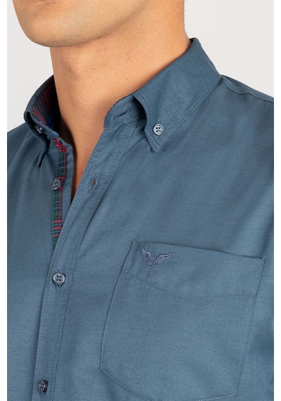 Tudors Klasik Fit Rahat Kesim Poplin Oxford Erkek Gömlek-24988 Petrol