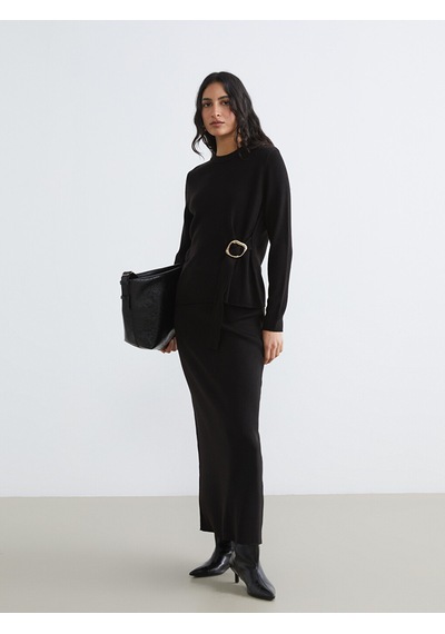 Lcw Modest Siyah Beli Lastikli Fitilli Triko Etek