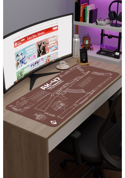 Ak 47 Siyah Kalaşnikov Cs Dikişli Kauçuk Oyuncu Mousepad - 90x40 Gaming Mouse Pad Ak-47 Kahverengi