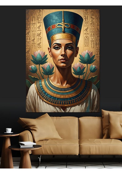 Antik Mısır Kraliçesi Nefertiti Portresi Dekoratif Kanvas - Mdf Ahşap Tablo
