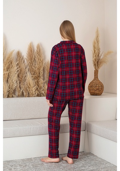 Nisanca Uzun Kollu Milan Gömlek Pijama Takımı- Soft Seri Bordo