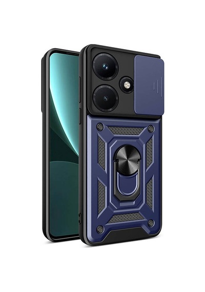 Goocamp İnfinix Hot 30i Kılıf Magnetik Standlı Kamera Korumalı Sürgülü Vega Kapak - Mavi
