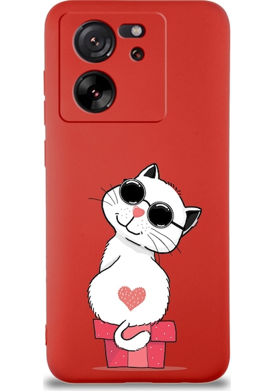 Xiaomi Mi 13t Pro İle Uyumlu Coolcat Tasarımlı Kırmızı Lansman Kılıf Çok Renkli