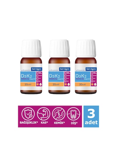 Sorvagen Vitamin D3K2 Damla 20 Ml (1000 IU) - 3 Adet