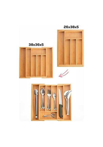 Bambu Ayarlanabilir Çekmece İçi 5 Ve 7 Bölmeli Kaşıklık Organizer Çok Renkli