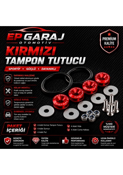 Universal Bütün Araçlara Uyumlu Kırmızı Tampon Tutucu Sportif Ve Dikkat Çekici Tasarım