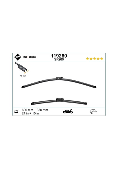 Swf Sf260 Silecek Süpürge 600/380mm. Polo 5 Rapid Citigo Toledo 4 Audi A1 8x 8x1955425 Valeo 119260