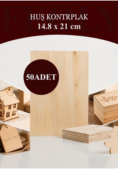 - Huş Kontrplak 50 Adet - A5 14.8 X 21 Cm - 4 Mm Cnc Kesim Lazer Kesim - Yakma - Hobi Seti
