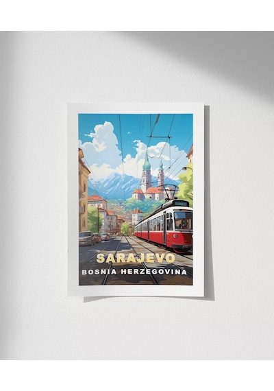 Çerçevesiz Poster Dağların Gölgesinde Sarajevo Şehir Manzarası