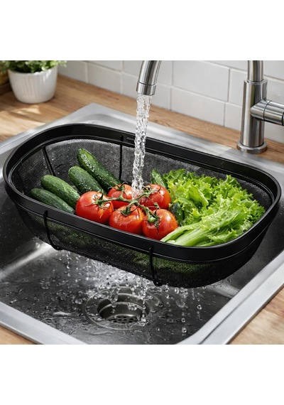 Lavabo Üstü Paslanmaz Çelik Sepet Süzgeç - Sebze Meyve Yıkama Ve Makarna Süzme Lavabo Organizeri Genel