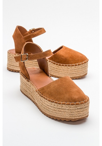 Luvishoes Viba Taba Süet Hakiki Deri Kadın Sandalet Taba