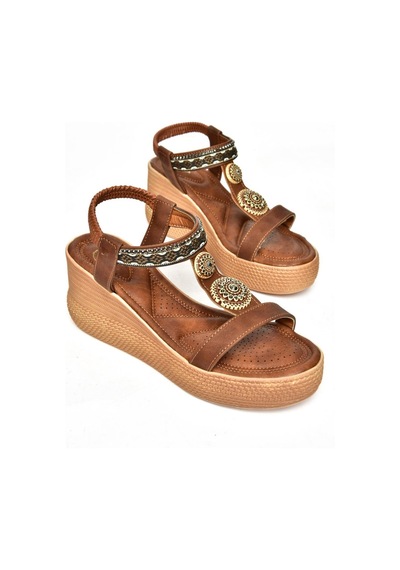 Fox Shoess258136009 Taba Dolgu Tabanlı Kadın Sandalet Taba