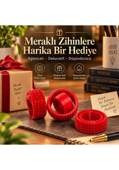 3 Parçalı Döner Zeka Oyunu Anti Stres Masaüstü Puzzle Kırmızı