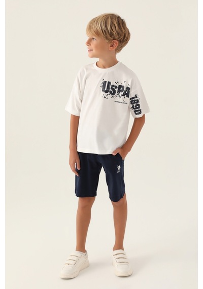 U.s. Polo Assn Lisanslı Brush Pattern Krem Erkek Çocuk Bermuda Takım 5274-43029 Krem