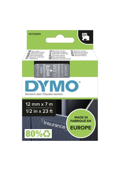 Dymo D1 Şerit 12 Mmx7mt Şeffaf/ Beyaz 45020 Diğer