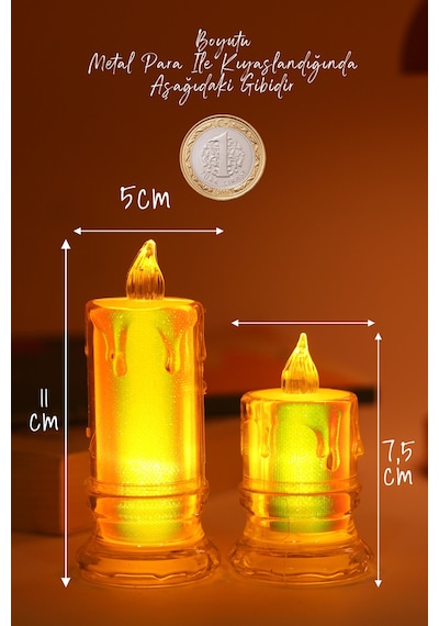 4 Adet Led Mum Simli Tipi Pil Dahil Dumansız Alev Ledli Yapay Dekoratif Mum Işığı Pt421-23 Şeffaf