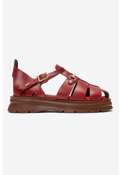 Luvi Shoes Rıela Kırmızı Hakiki Deri Tokalı Kadın Sandalet