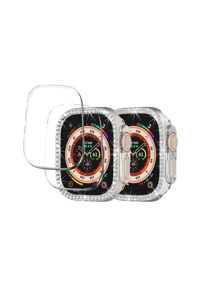 Apple Uyumlu  Watch  Ultra 1/2 49mm Ekran Koruyuculu Tek Sıra Kenar Taşlı Sert Pc Kasa Koruyucu