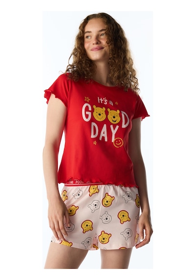 Penti Kırmızı Good Day Ayı Desenli Kısa Kollu Şort Pijama Takımı