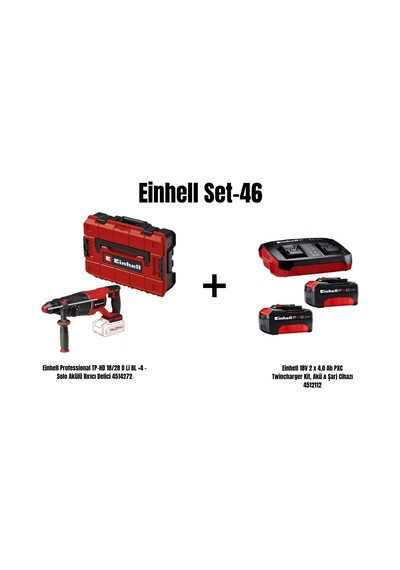 Einhell Set-46 Einhell Professional Tp-hd 18/28 D Li Bl +4 Akülü Kırıcı Delici+einhell 18v 2 X 4,0 Ah Pxc Twincharger Kit, Akü & Şarj Cihazı