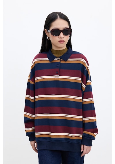 Manuka Polo Yaka Oversıze Sweatshırt Bordo Bordo