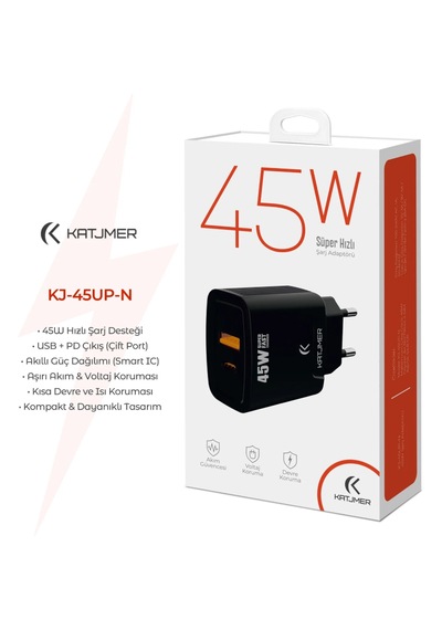 Katjmer Kj-45up-n Usb-pd Şarj Adaptörü Siyah