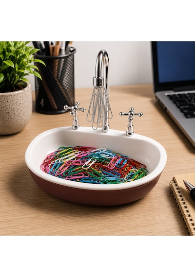 Manyetik Ataç Tutucu Lavabo Tasarımlı Masaüstü Düzenleyici Çok Renkli