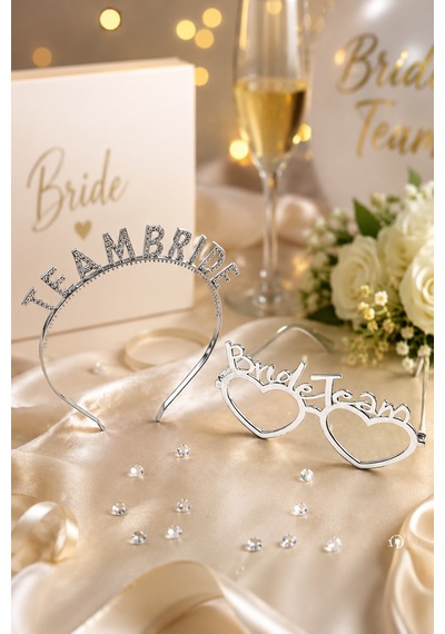 Bride Team Bride Bekarlığa Veda Taç Gözlük Seti Gri Gümüş Gelin Bekarlığa Veda Aksesuarı Diğer