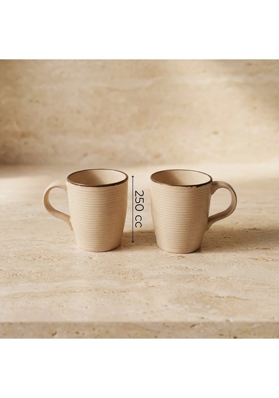 Güral Bej Rölyef Desenli 2li Porselen Mug Bardak Seti Diğer