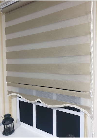 Zebra Stor Perde Organze Bej Etek Dilimli Stb905 Bej