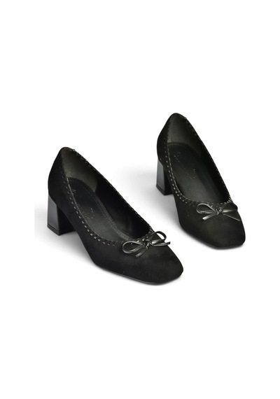 Fox Shoes Z820036602 Siyah Süet Kalın Topuklu Kadın Ayakkabı