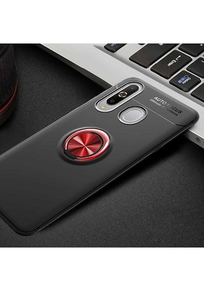 Samsung Uyumlu Galaxy A20s Kılıf Zore Ravel Silikon Kapak Siyah-Kırmızı