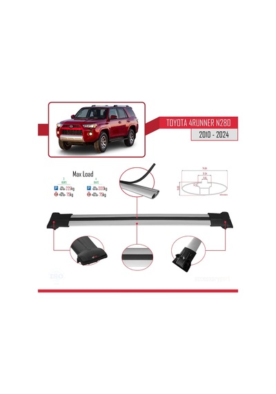 Toyota 4runner N280 2010 Ve Sonrası İle Uyumlu Fly Model Ara Atkı Tavan Barı Gri 3 Adet Bar