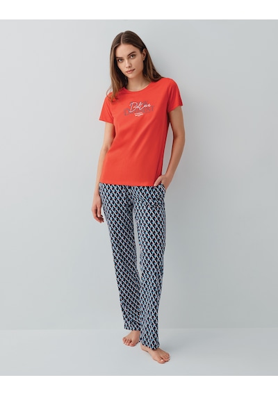 Pierre Cardin 9157 Modal Pamuk Cepli Kısa Kol Kadın Pijama Takımı Kırmızı