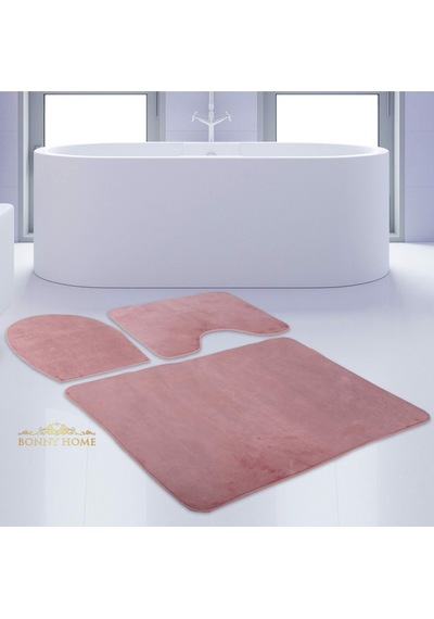 Bonny Home Unicolor Düz Pembe 3lü Banyo Paspası Halısı Seti Kaymaz Pembe
