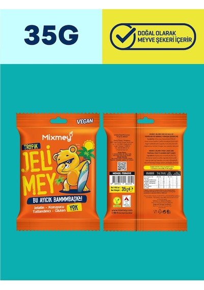 Jelimey Tropik Jelatinsiz Vegan Tropik Lezzet Gummy Bear Ayıcık 6 x 35 G