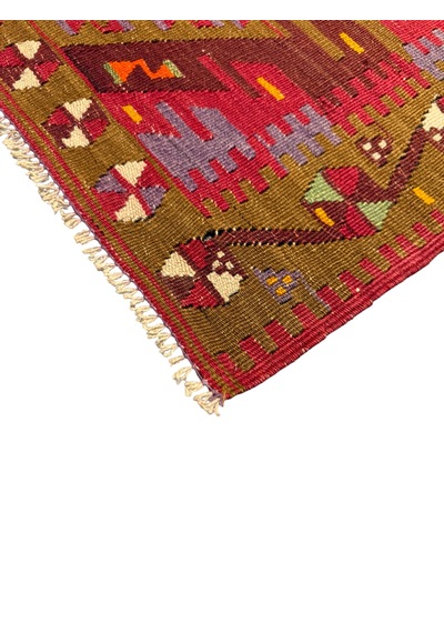El Dokuması Antika Avşar Kilimi 98x146 Kök Boya %100 Yün İnce Kilim Renkli